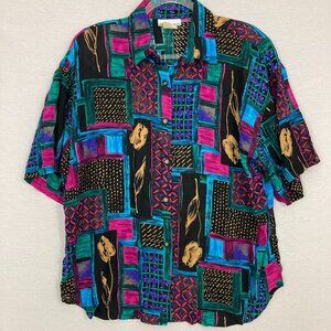 Vintage CB Collections Colorful Retro Ultra Soft Rayon Button Down Large